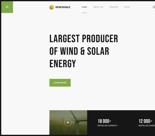 Screenshot of the Renewable energy site